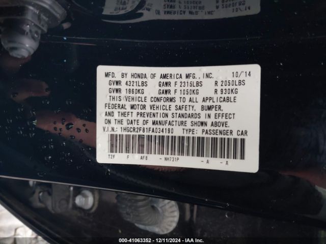 1HGCR2F81FA034190 Honda Accord Ex-l