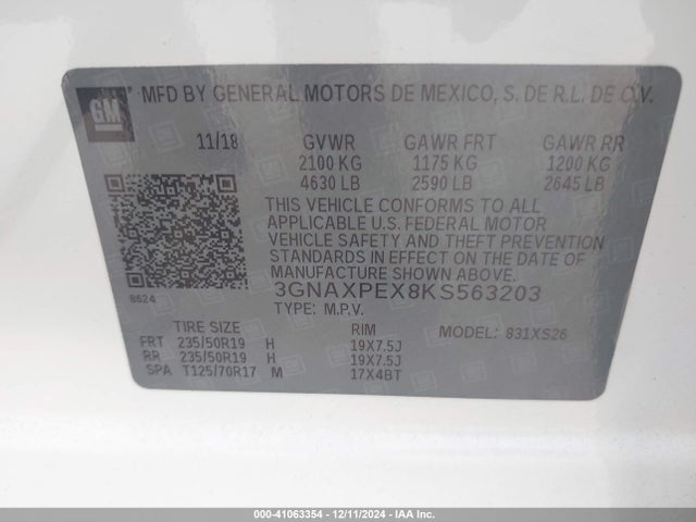 3GNAXPEX8KS563203 Chevrolet Equinox Premier