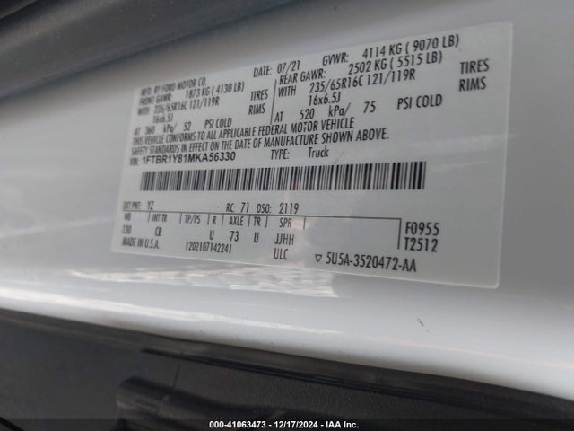 Ford Transit-250 Cargo Van 2021 1FTBR1Y81MKA56330 Image 9