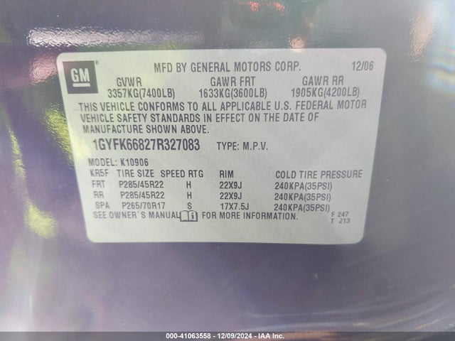 2007 CADILLAC ESCALADE ESV 1GYFK66827R327083 Photo 8