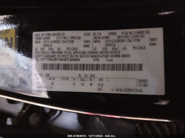 1FT7W2BT5KEF26906 Ford F-250 Lariat