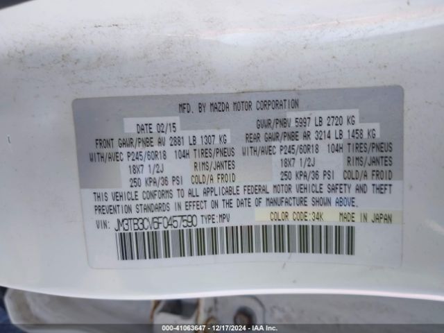 JM3TB3CV6F0457590 Mazda Cx-9 Touring