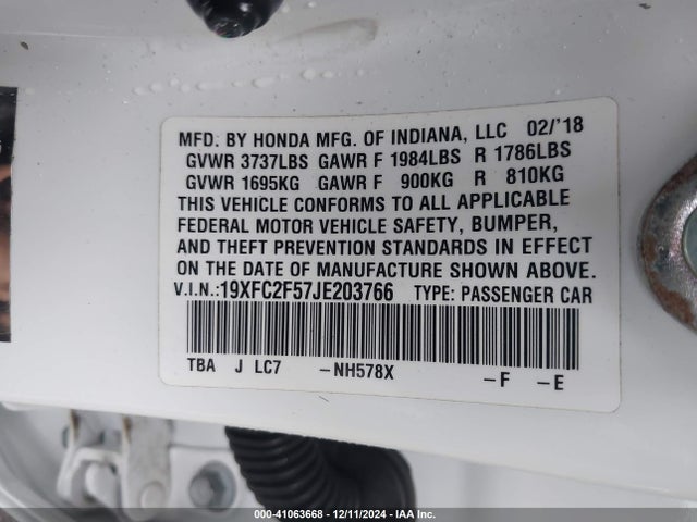 Honda Civic Lx 2018 19XFC2F57JE203766 Image 9