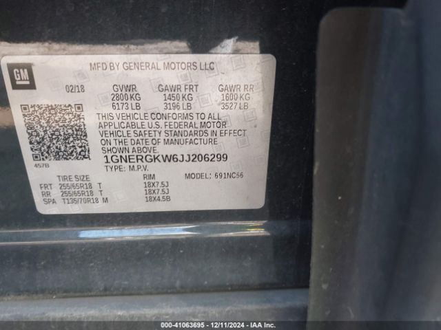 1GNERGKW6JJ206299 Chevrolet Traverse 1lt