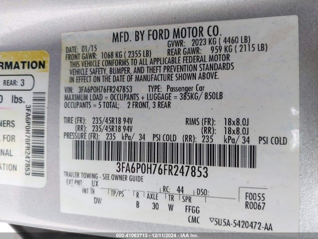 Ford FUSION SE 2015 3FA6P0H76FR247853 Image 9