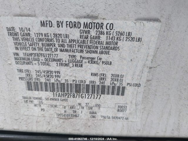 1FAHP2F87FG127177 Ford Taurus Limited