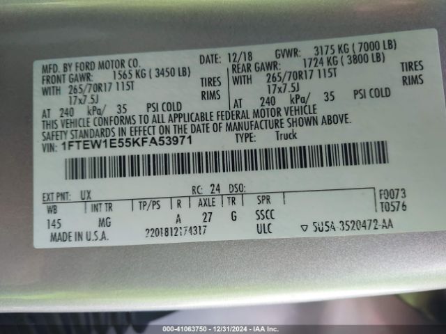 1FTEW1E55KFA53971 Ford F-150 Xlt