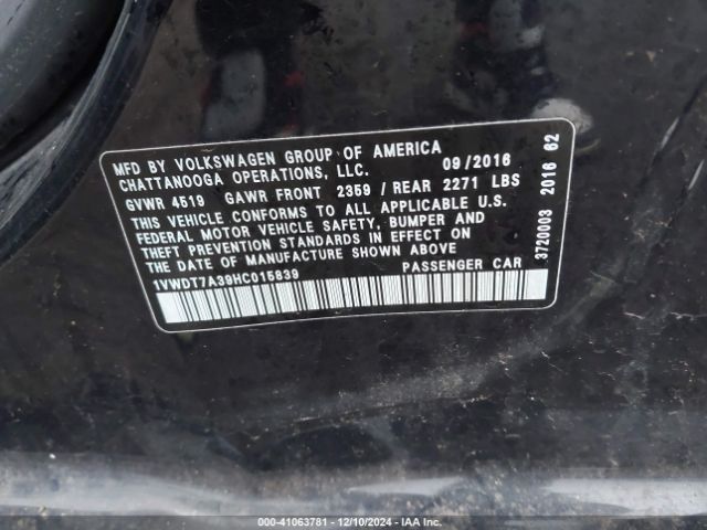 2017 VOLKSWAGEN PASSAT 1VWDT7A39HC015839 Photo 8