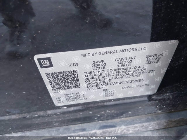 Chevrolet Traverse 1lt 2019 1GNEVGKW5KJ233555 Image 9