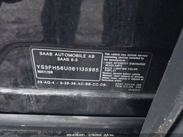 2006 SAAB 9-3 YS3FH56U061135985 Photo 8