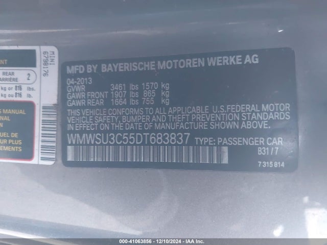 2013 MINI HARDTOP WMWSU3C55DT683837 Photo 8