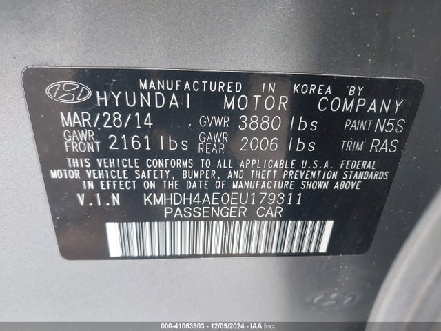 Hyundai ELANTRA SE 2014 KMHDH4AE0EU179311 Image 9