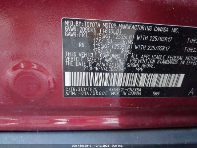 2T3H1RFV4LC067841 Toyota RAV4 LE