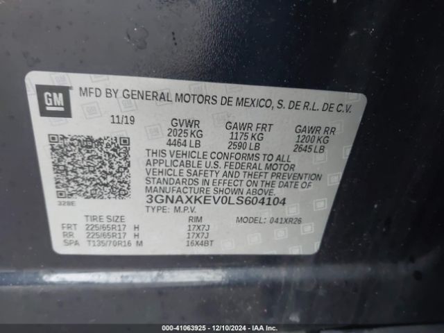 3GNAXKEV0LS604104 Chevrolet Equinox Fwd Lt 1.5l Turbo