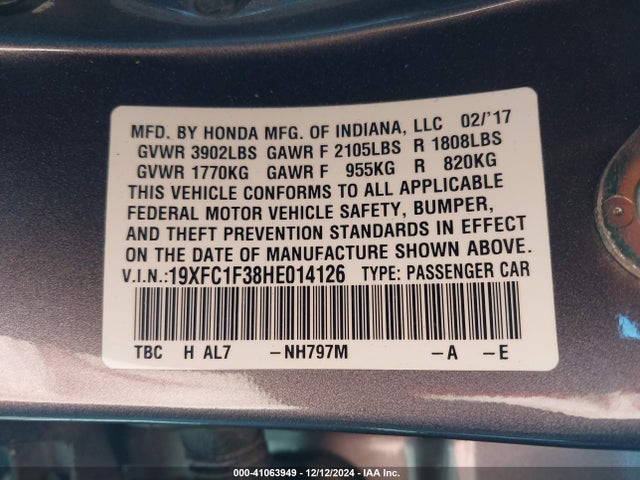 Honda Civic Ex-t 2017 19XFC1F38HE014126 Image 9