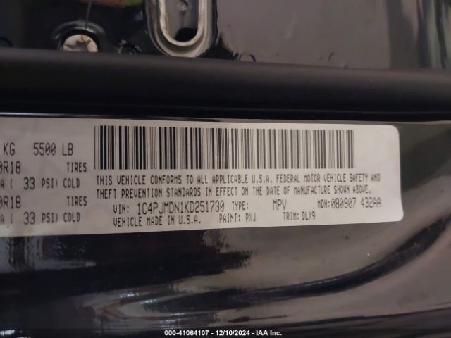 1C4PJMDN1KD251730 Jeep Cherokee Limited 4x4