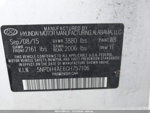 Hyundai ELANTRA SE 2016 5NPDH4AE6GH757106 Image 9