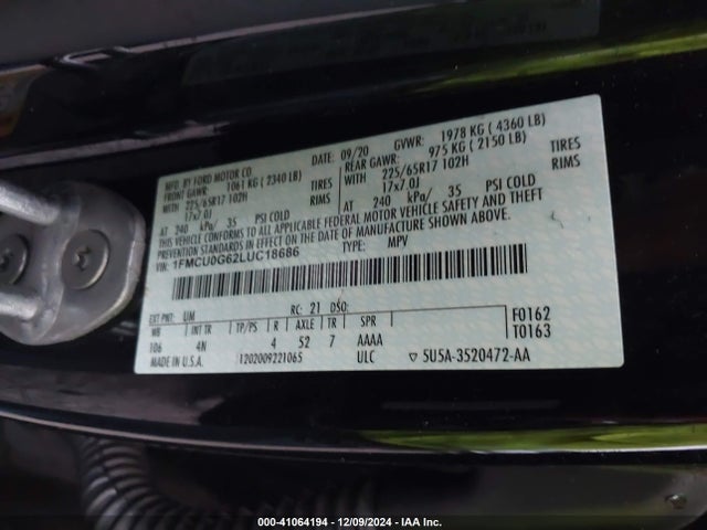 Ford ESCAPE SE 2020 1FMCU0G62LUC18686 Image 9
