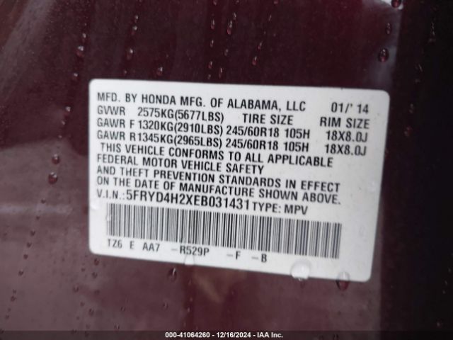 5FRYD4H2XEB031431 Acura MDX