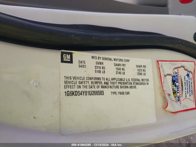 2001 CADILLAC DEVILLE 1G6KD54Y81U266583 Photo 8