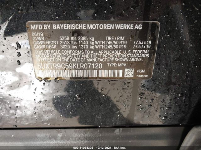 5UXTR9C59KLR07120 BMW X3 Xdrive30i