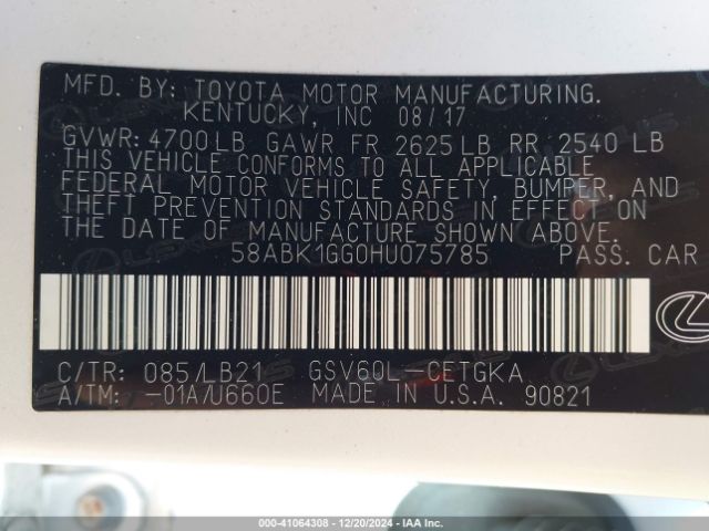 58ABK1GG0HU075785 Lexus ES 350