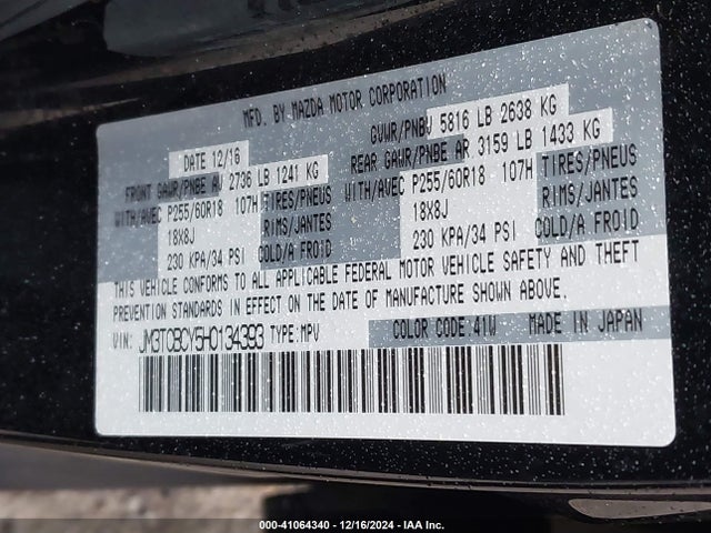 JM3TCBCY5H0134393 Mazda Cx-9 Touring