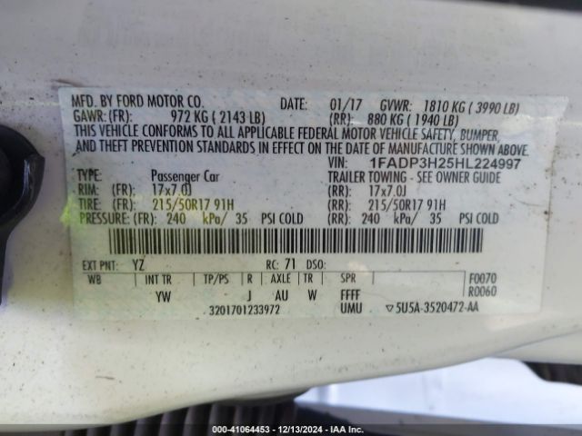 1FADP3H25HL224997 Ford FOCUS SEL