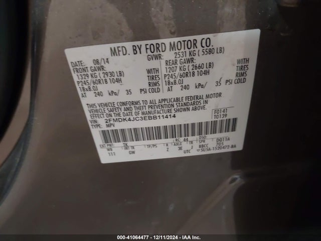Ford EDGE SEL 2014 2FMDK4JC3EBB11414 Image 9