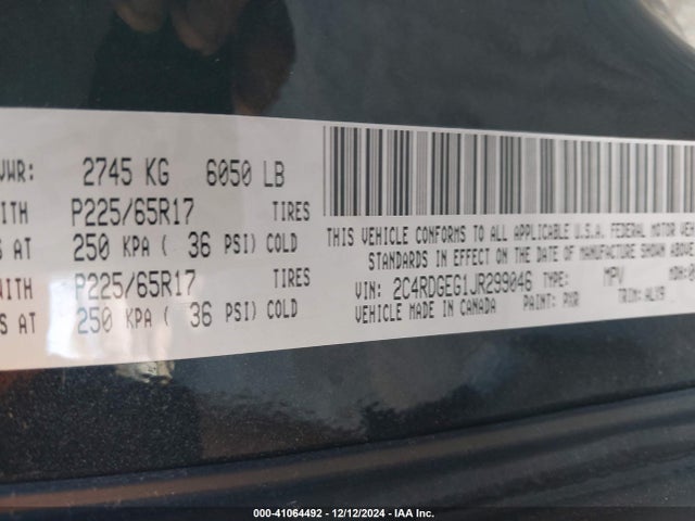 Dodge Grand Caravan Gt 2018 2C4RDGEG1JR299046 Image 9