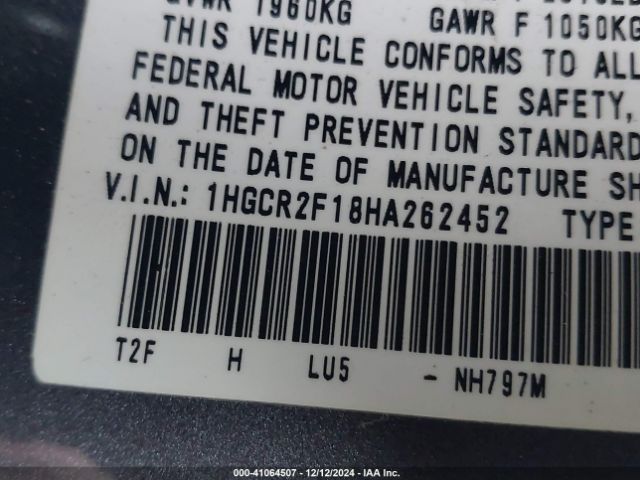 1HGCR2F18HA262452 Honda Accord Sport Se
