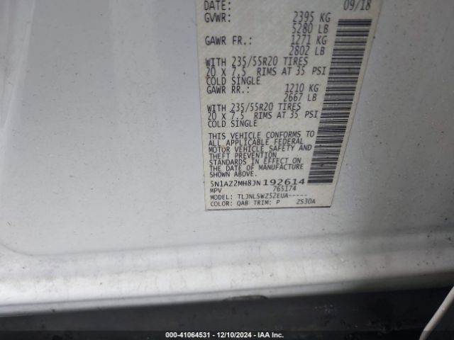 5N1AZ2MH8JN192614 Nissan Murano Platinum
