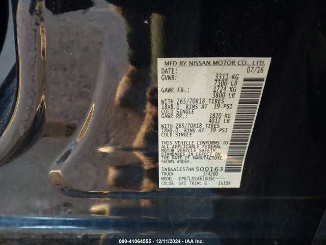 1N6AA1E57HN500163 Nissan Titan Platinum Reserve/pro-4x/s/sl/sv