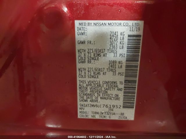 5N1AT2MV6LC761952 Nissan Rogue Sv Intelligent Awd