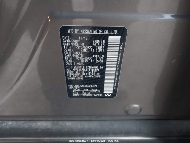 JN8AZ2NE0K9230876 Infiniti QX80 LUXE