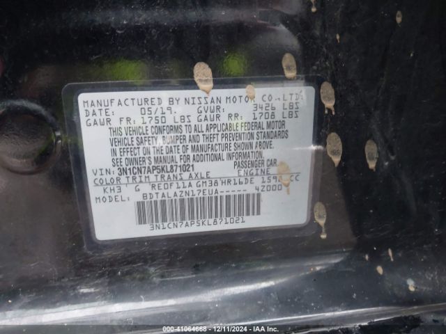 3N1CN7AP5KL871021 Nissan Versa 1.6 S+