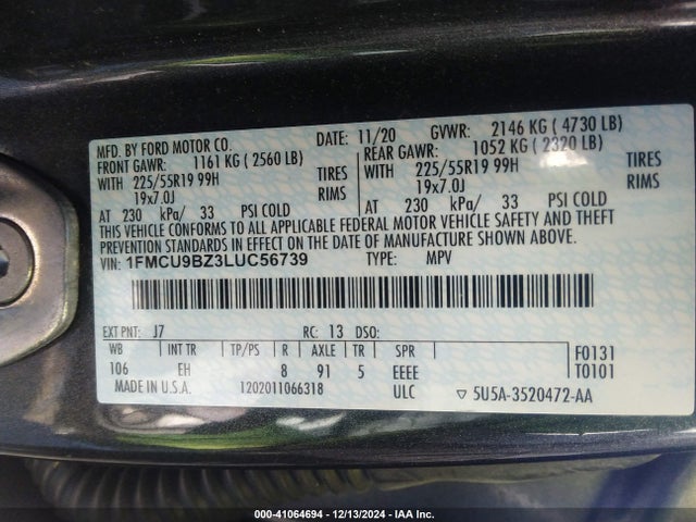 1FMCU9BZ3LUC56739 Ford Escape Se Sport Hybrid