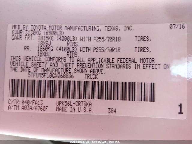 5TFUM5F10GX068836 Toyota Tundra Sr 4.6l V8