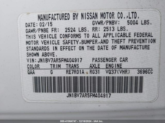 JN1BV7AR5FM404917 Infiniti Q50 Premium