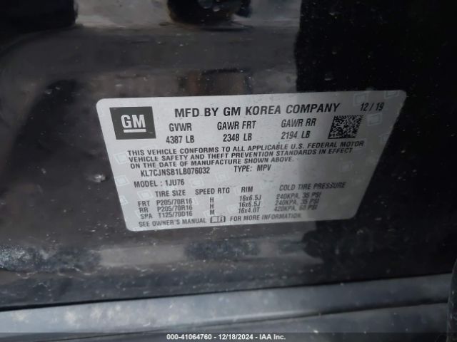 KL7CJNSB1LB076032 Chevrolet Trax Awd Ls