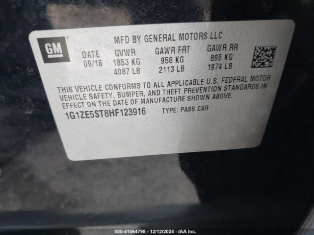 1G1ZE5ST8HF123916 Chevrolet MALIBU 1LT