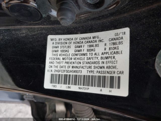 2HGFC2F50JH549373 Honda Civic Lx