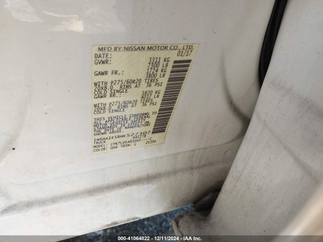Nissan Titan Sl 2017 1N6AA1E58HN527307 Image 9