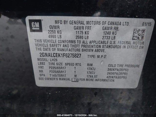Chevrolet Equinox 2lt 2015 2GNALCEK1F6275827 Image 9