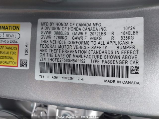 2HGFE2F56SH541192 Honda Civic Sport