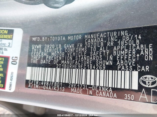 Toyota Corolla Le Plus 2014 2T1BURHE9EC184269 Image 9
