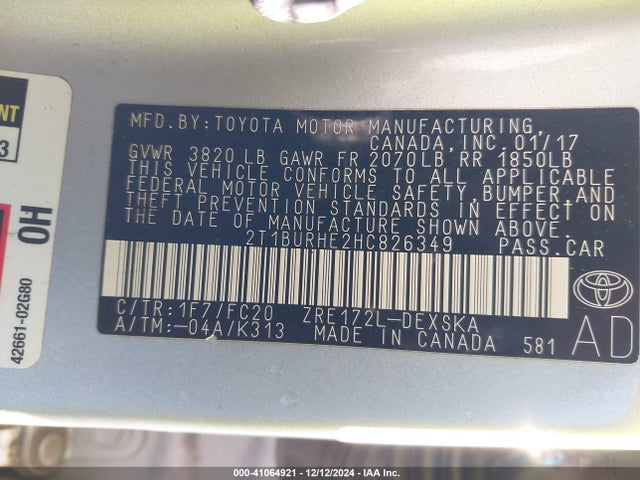 Toyota COROLLA SE 2017 2T1BURHE2HC826349 Image 9