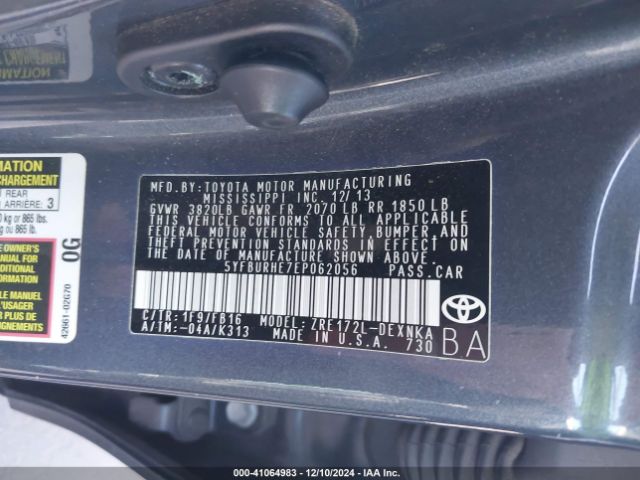 5YFBURHE7EP062056 Toyota COROLLA LE