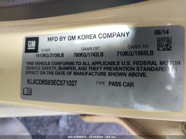 KL8CD6S93EC571027 Chevrolet Spark 1lt Auto