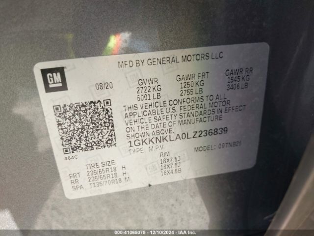 1GKKNKLA0LZ236839 GMC Acadia Fwd Sle